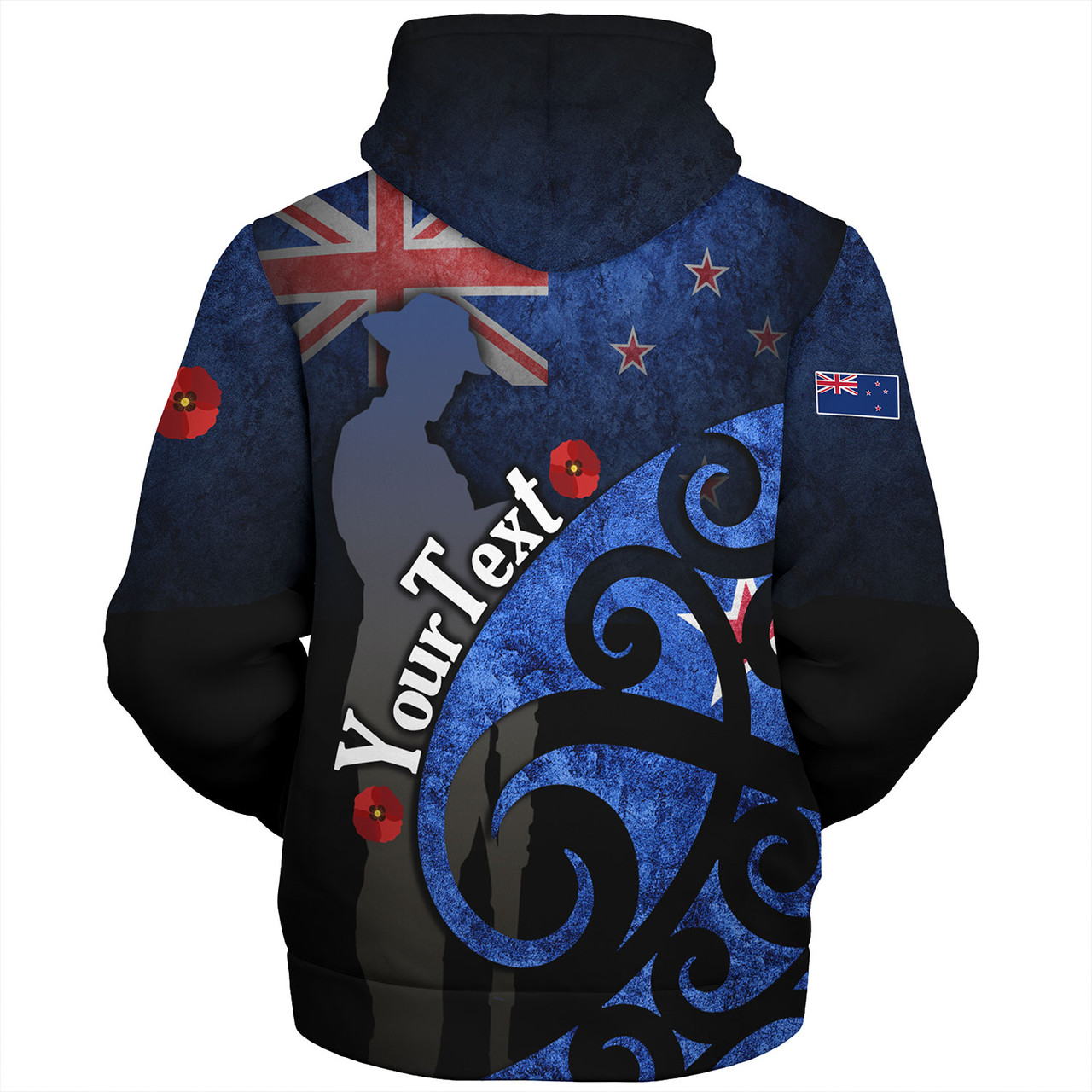 New Zealand Custom Personalised Sherpa Hoodie Anzac Day Flag Maori Patterns