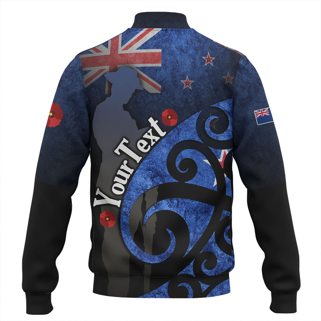 New Zealand Custom Personalised Baseball Jacket Anzac Day Flag Maori Patterns