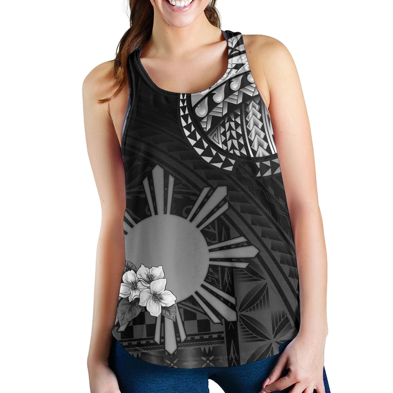 Philippines Filipinos Women Tank Filipinos Sun Tribal Patterns Jasmine Flowers Style