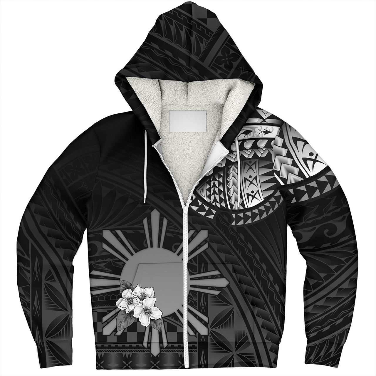 Philippines Filipinos Sherpa Hoodie Filipinos Sun Tribal Patterns Jasmine Flowers Style