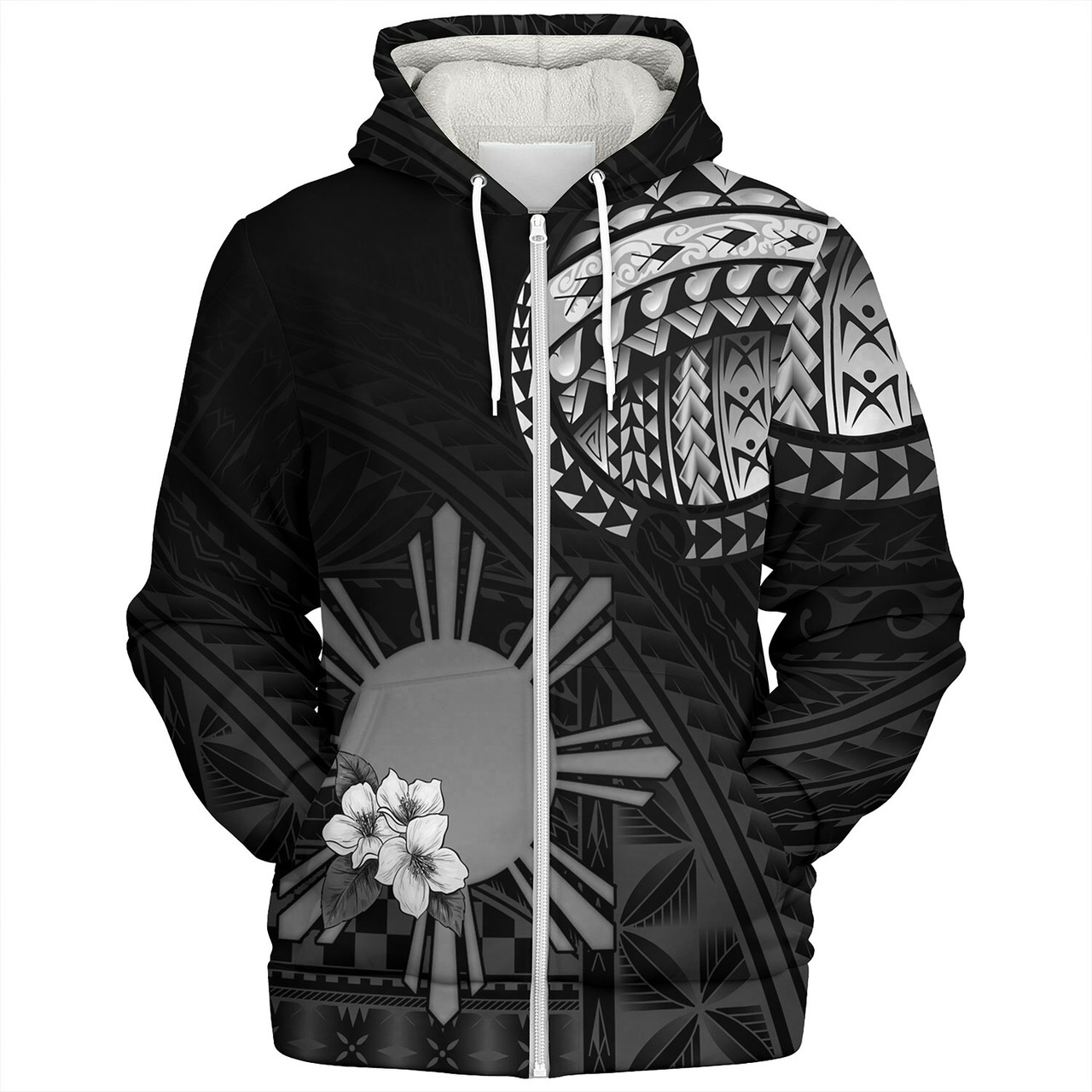 Philippines Filipinos Sherpa Hoodie Filipinos Sun Tribal Patterns Jasmine Flowers Style