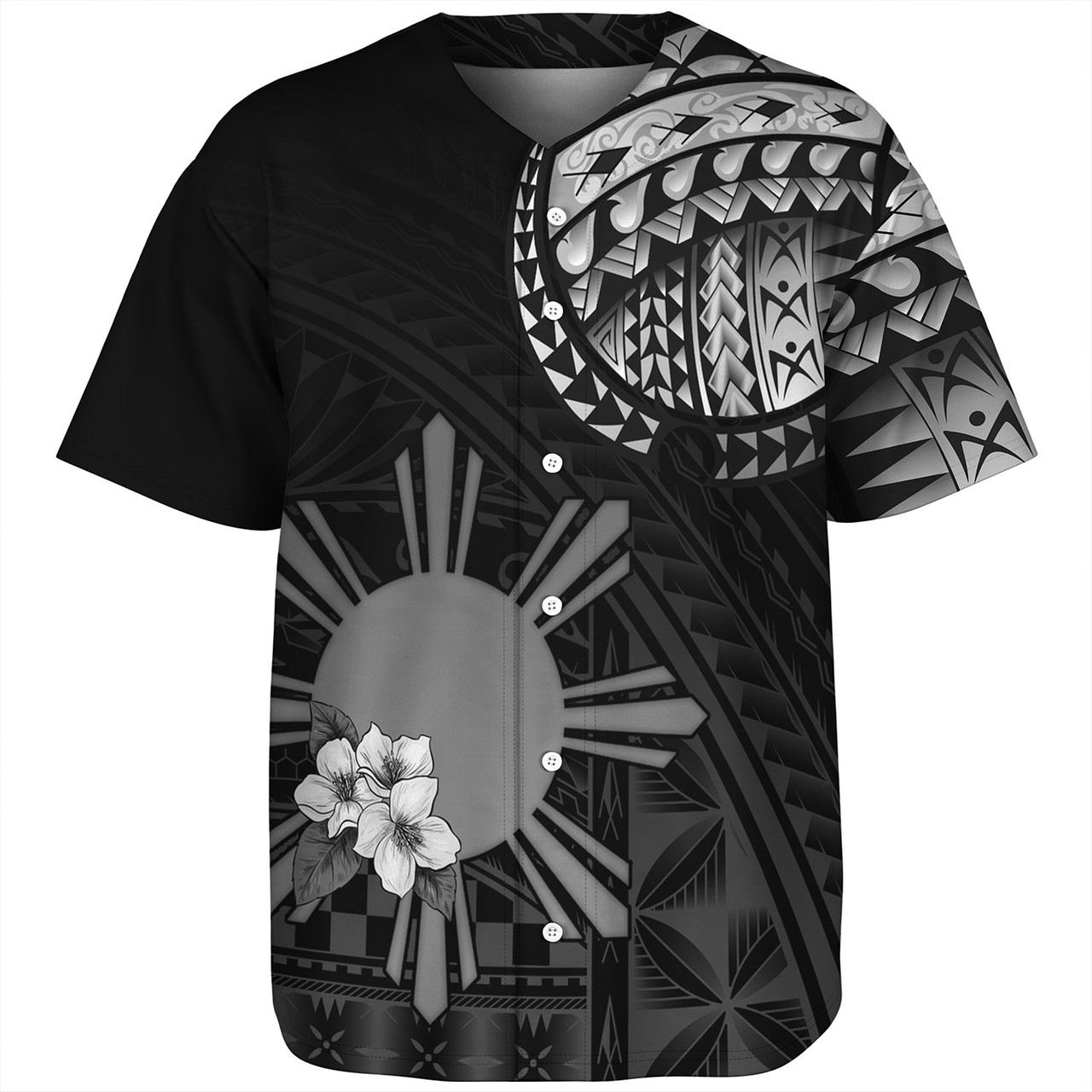 Philippines Filipinos Baseball Shirt Filipinos Sun Tribal Patterns Jasmine Flowers Style