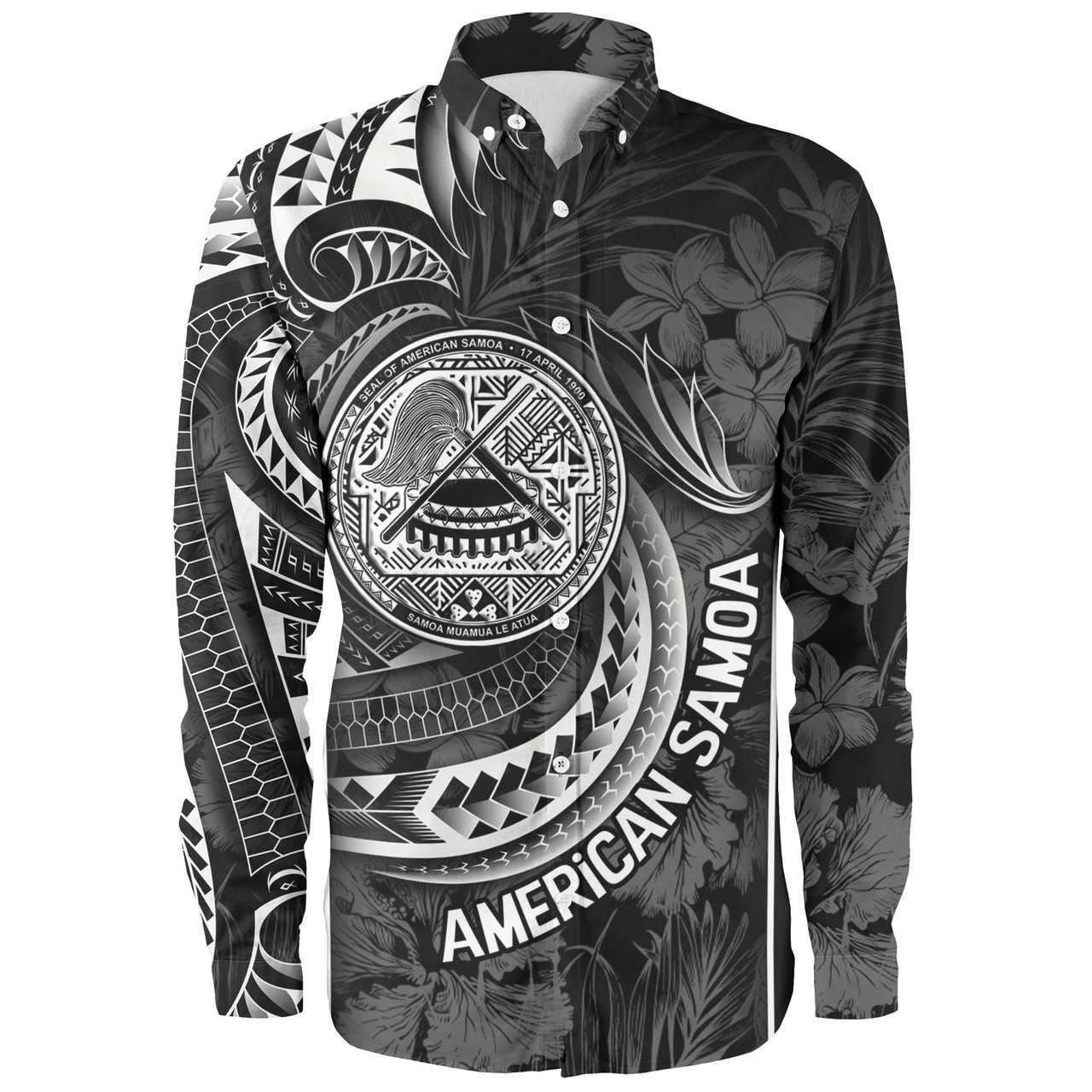 American Samoa Custom Personalised Long Sleeve Shirt Seal Tribal Patterns Tropical Flowers Curve Style