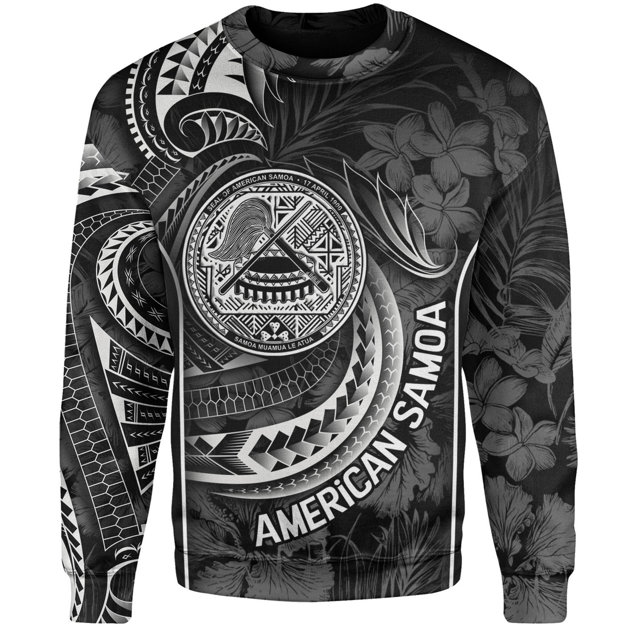 American Samoa Custom Personalised Sweatshirt Seal Tribal Patterns Tropical Flowers Curve Style