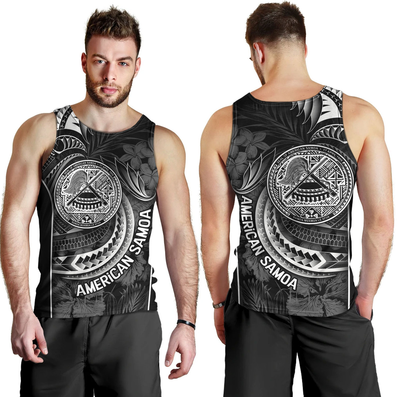 American Samoa Custom Personalised Tank Top Seal Tribal Patterns Tropical Flowers Curve Style