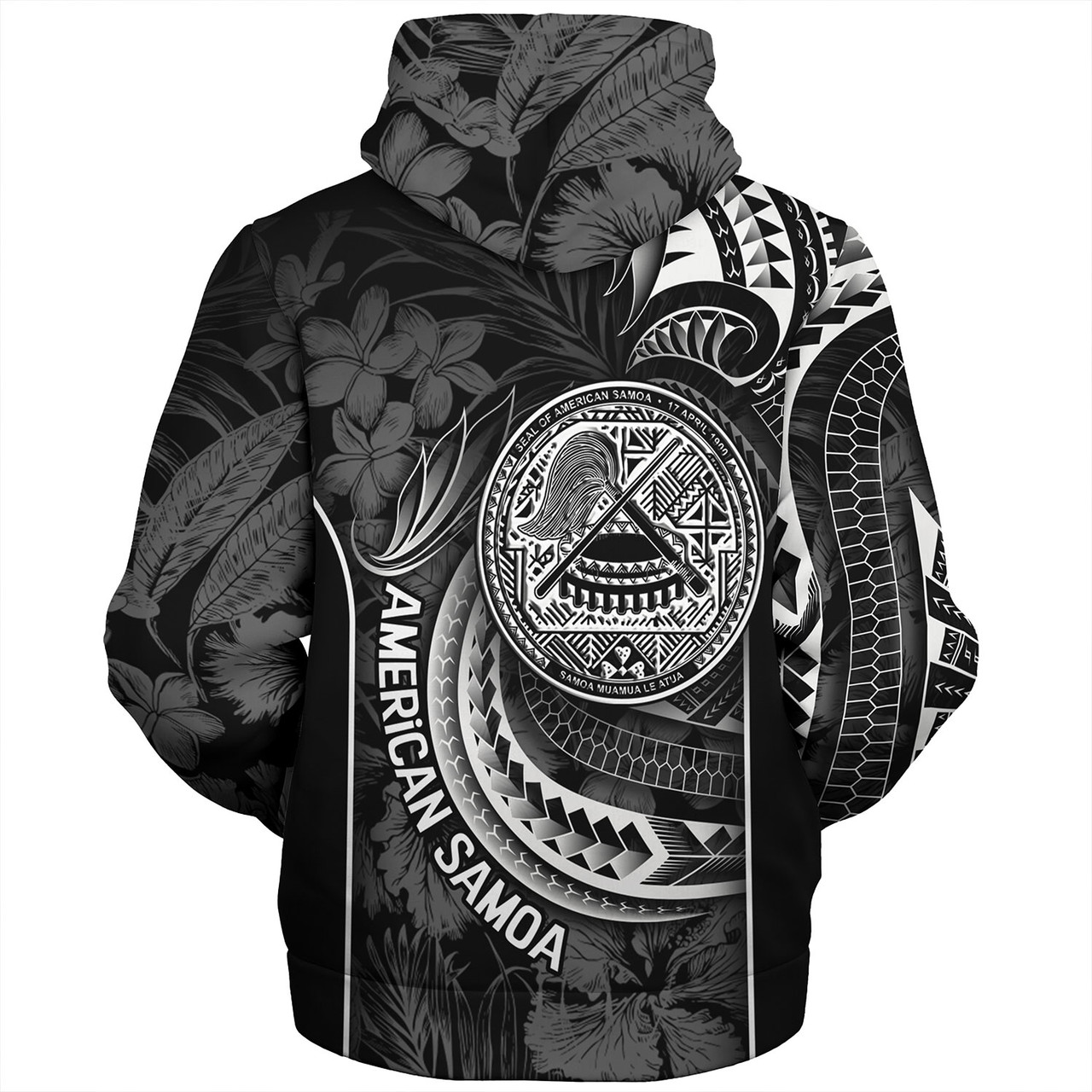 American Samoa Custom Personalised Sherpa Hoodie Seal Tribal Patterns Tropical Flowers Curve Style