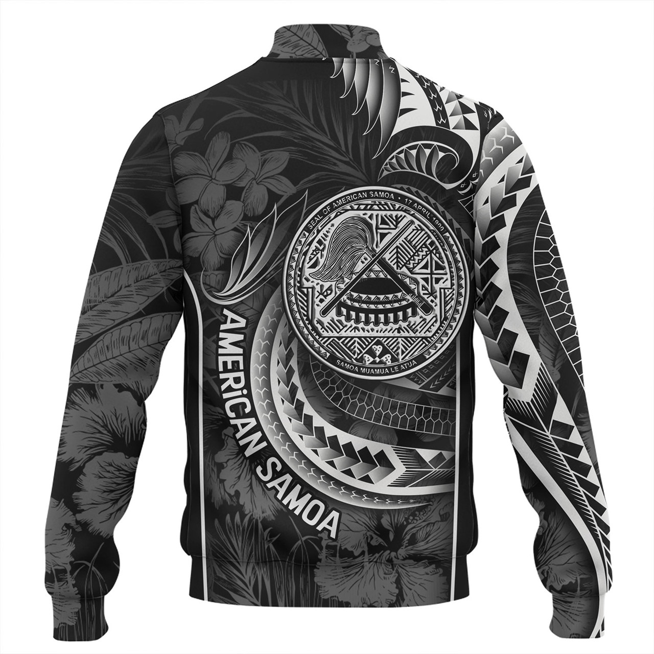 American Samoa Custom Personalised Baseball Jacket Seal Tribal Patterns Tropical Flowers Curve Style