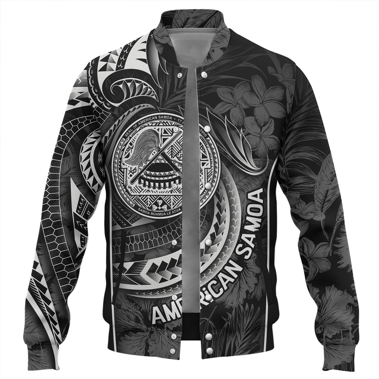 American Samoa Custom Personalised Baseball Jacket Seal Tribal Patterns Tropical Flowers Curve Style