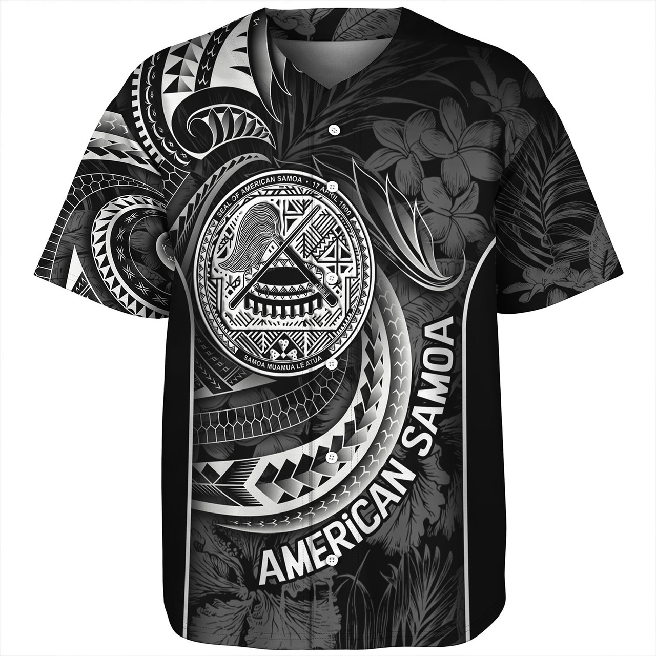 American Samoa Custom Personalised Baseball Shirt Seal Tribal Patterns Tropical Flowers Curve Style