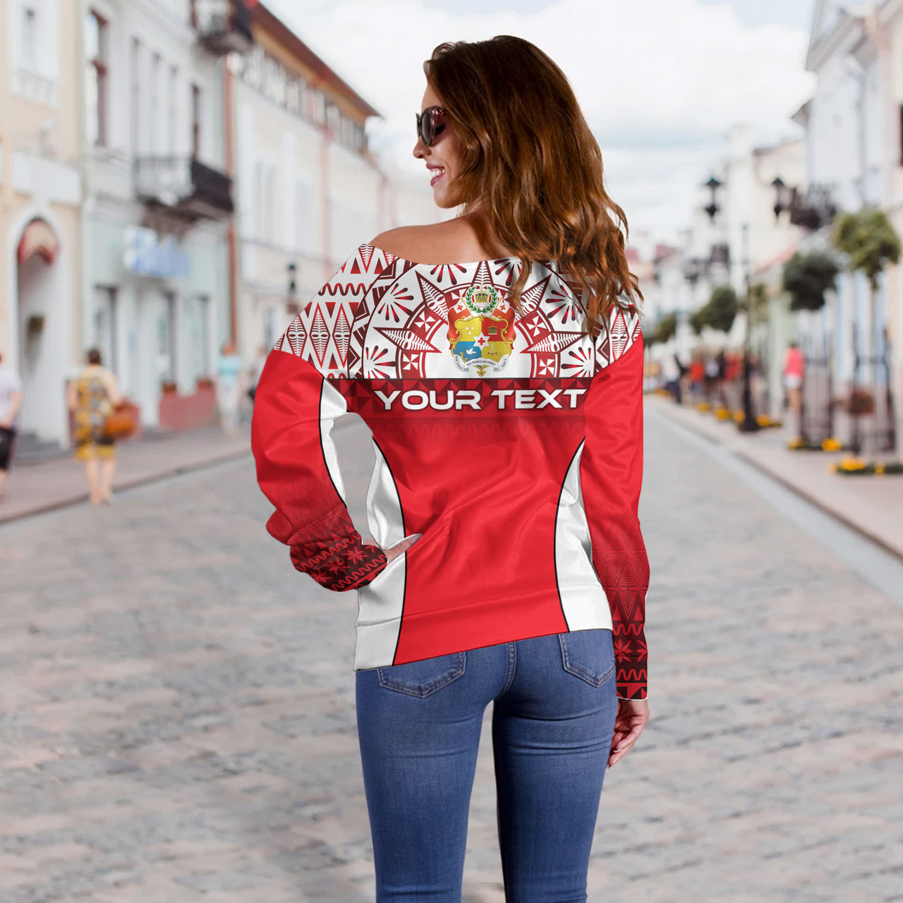 Tonga Custom Personalised Off Shoulder Sweatshirt Map Tongan Ngatu Gradient Style