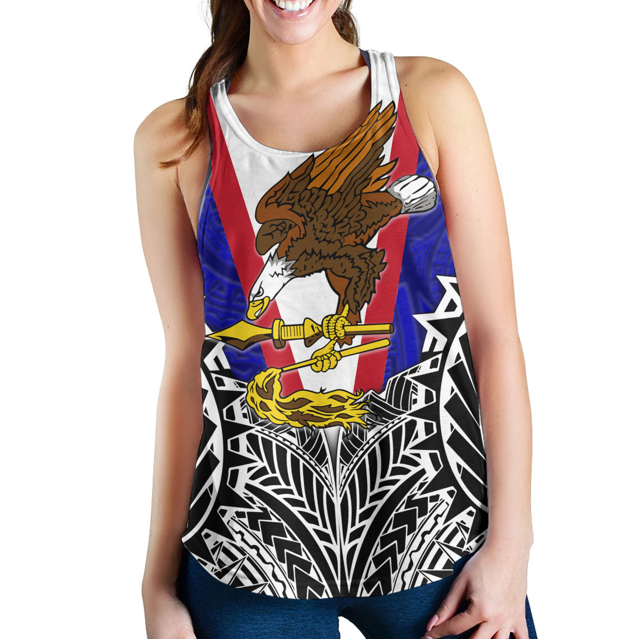 American Samoa Custom Personalised Women Tank American Samoa Flag With Eagle Style