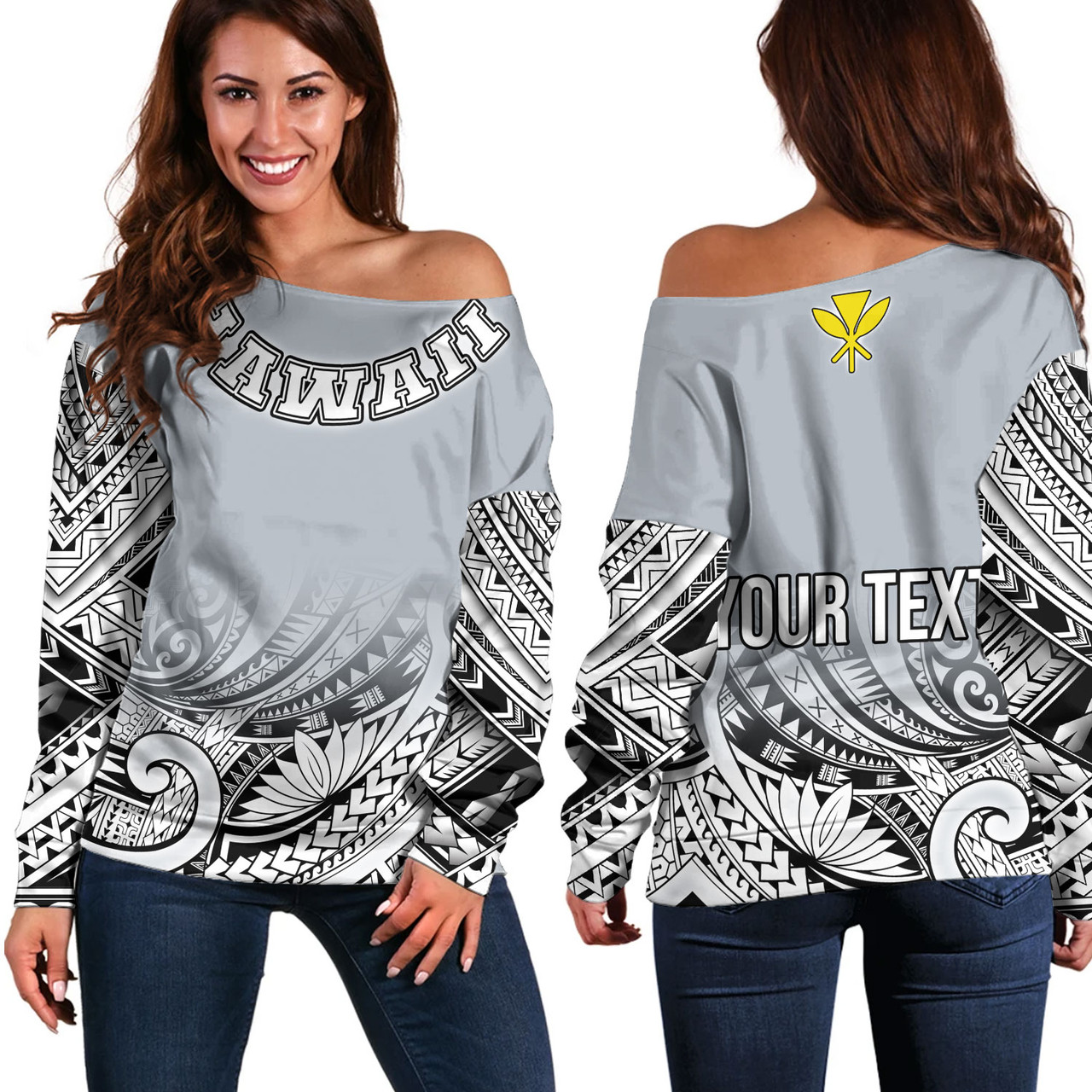 Hawaii Custom Personalised Off Shoulder Sweatshirt Polynesian Style Tattoo Design