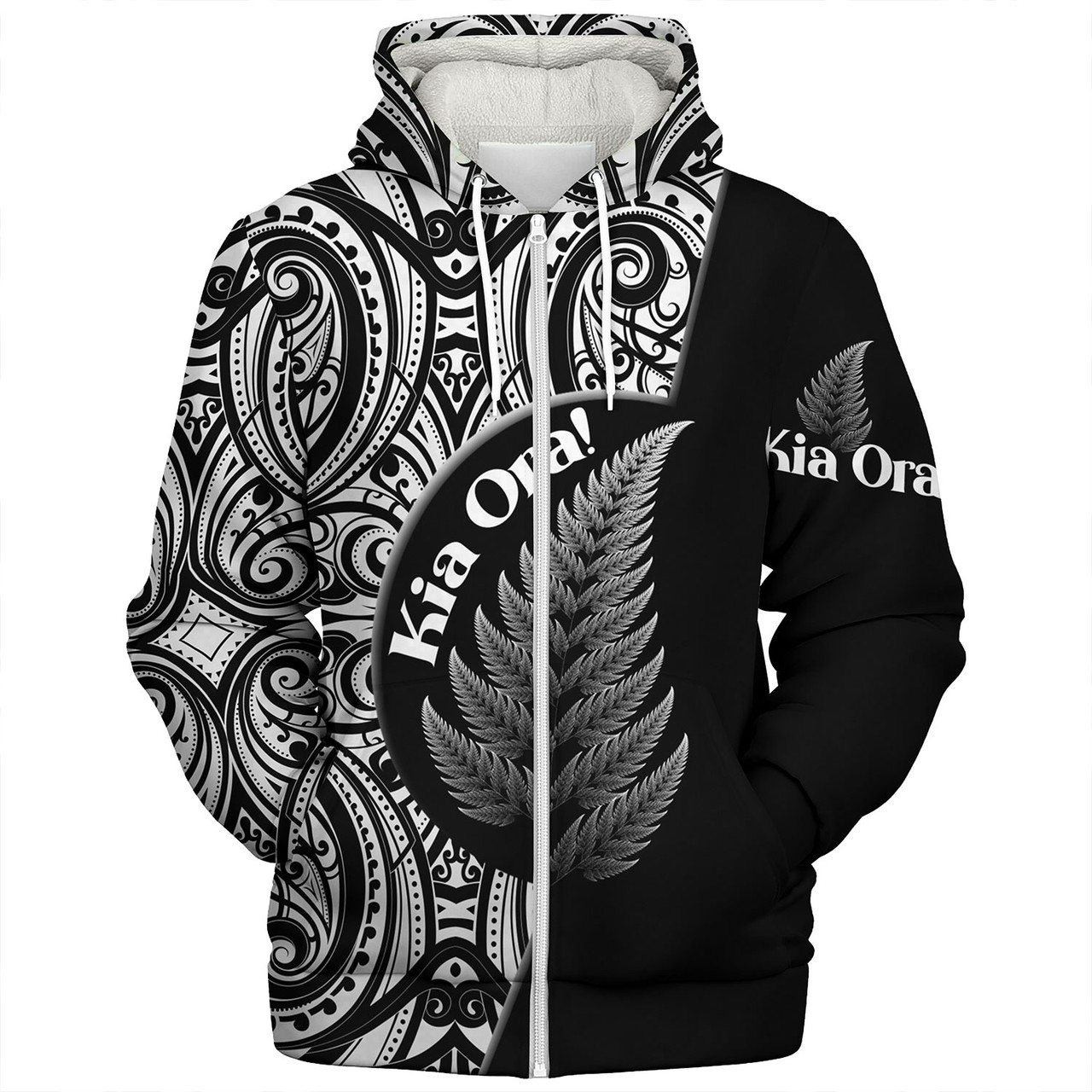New Zealand Custom Personalised Sherpa Hoodie Kia Ora Silver Ferns Style