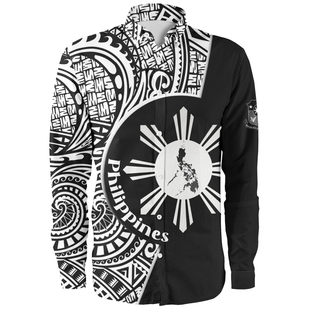 Philippines Filipinos Custom Personalised Long Sleeve Shirt Sun And Map Lauhala Patterns Style