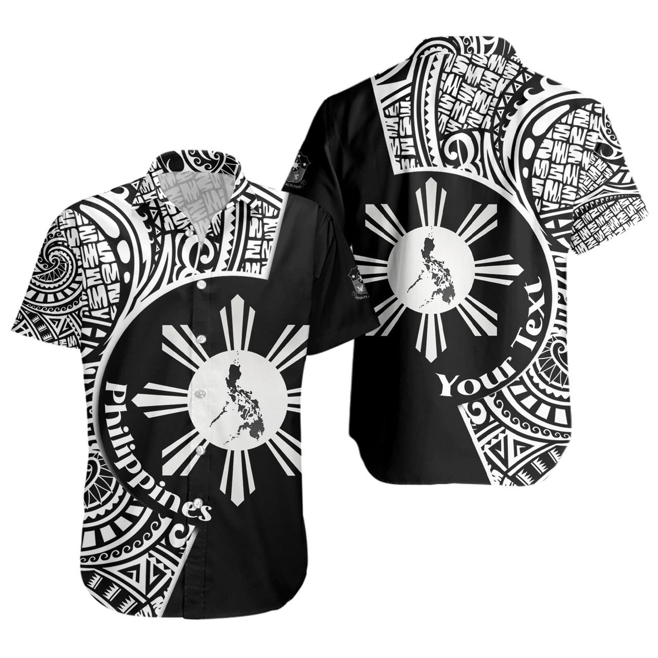 Philippines Filipinos Custom Personalised Short Sleeve Shirt Sun And Map Lauhala Patterns Style