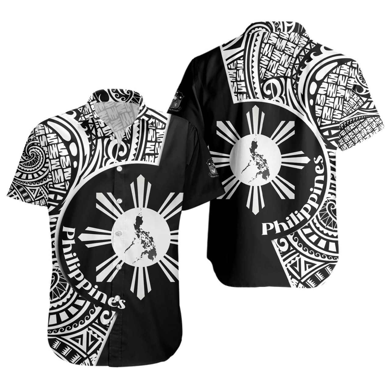 Philippines Filipinos Custom Personalised Short Sleeve Shirt Sun And Map Lauhala Patterns Style