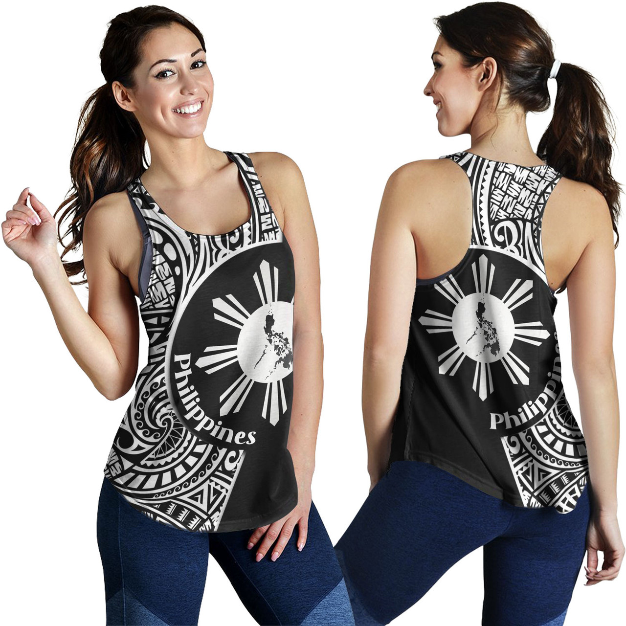 Philippines Filipinos Custom Personalised Women Tank Sun And Map Lauhala Patterns Style