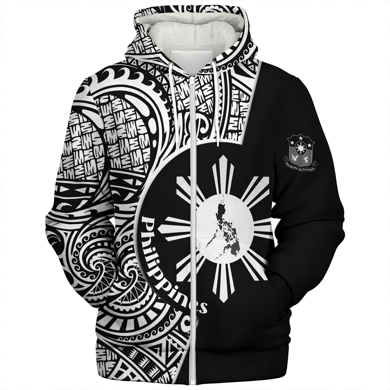 Philippines Filipinos Custom Personalised Sherpa Hoodie Sun And Map Lauhala Patterns Style