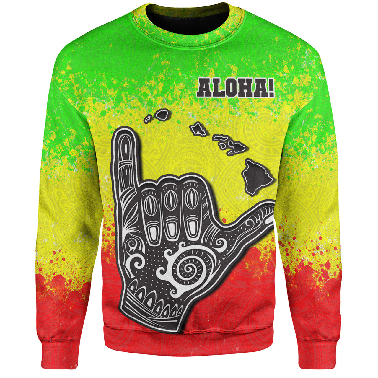 Hawaii Custom Personalised Sweatshirt Polynesian Shaka Hawaii Map Reggae Style