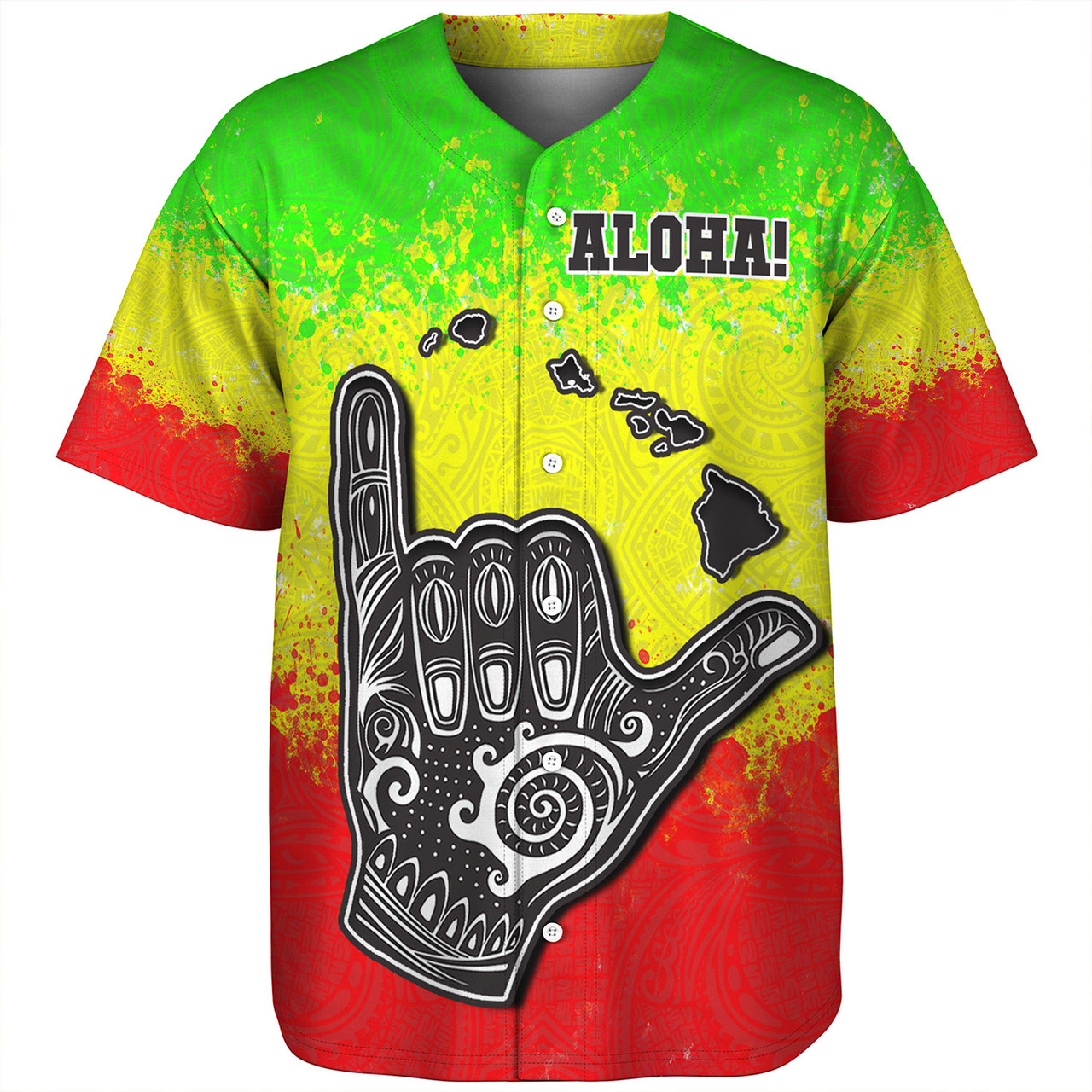 Hawaii Custom Personalised Baseball Shirt Polynesian Shaka Hawaii Map Reggae Style