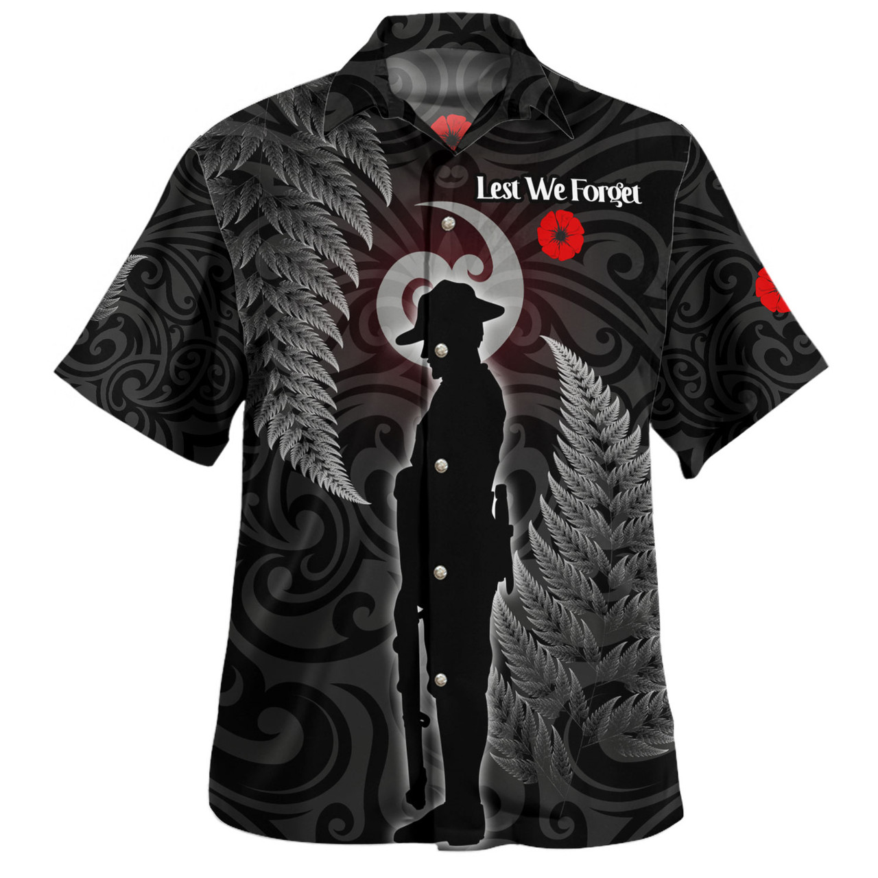 New Zealand Custom Personalised Hawaiian Shirt Lest We Forget Koru Maori Pattern