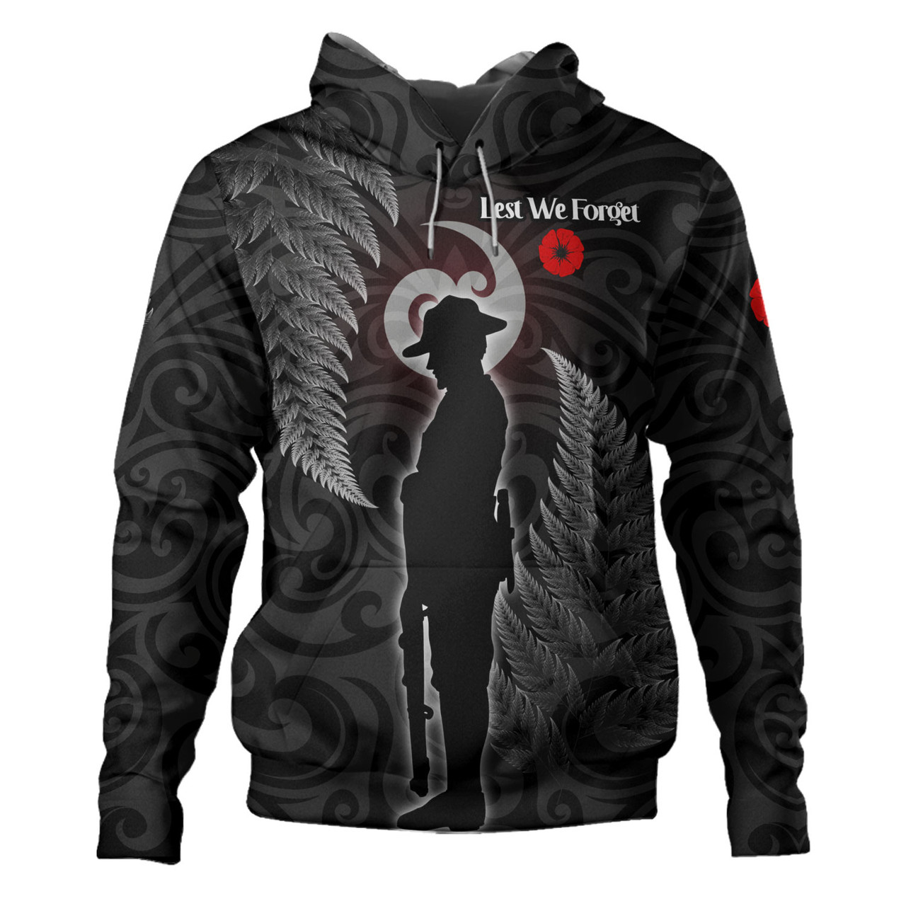 New Zealand Custom Personaliosed Hoodie Lest We Forget Koru Maori Pattern