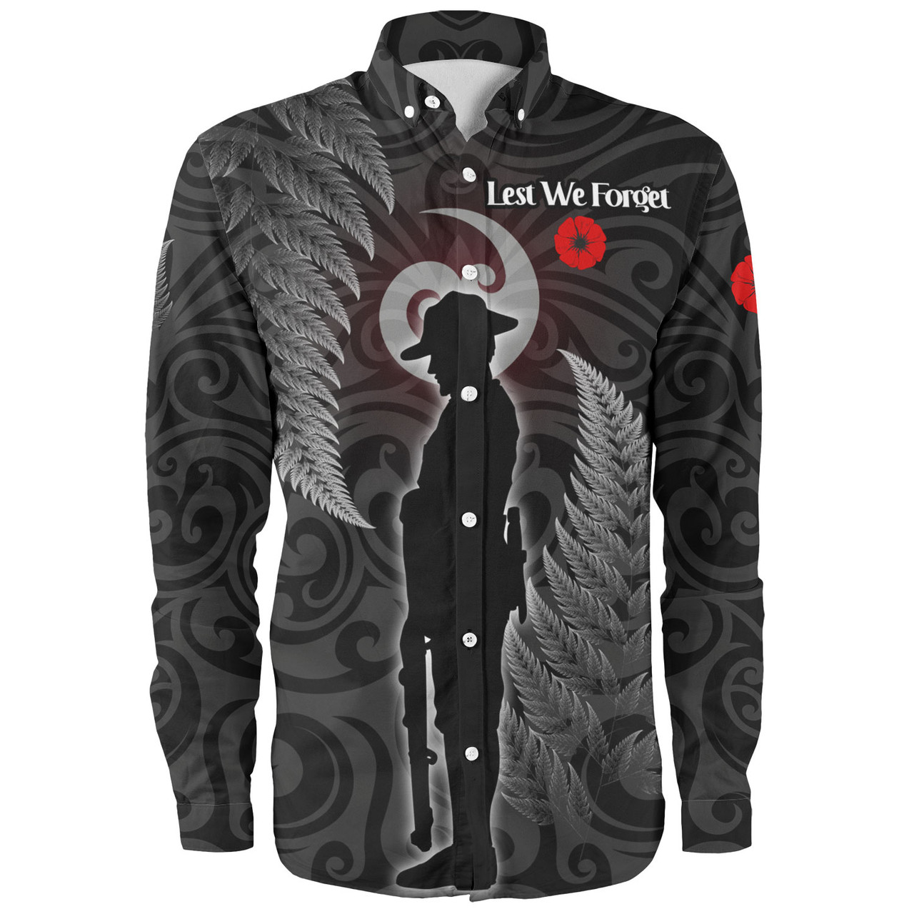 New Zealand Custom Personalised Long Sleeve Shirt Lest We Forget Koru Maori Pattern