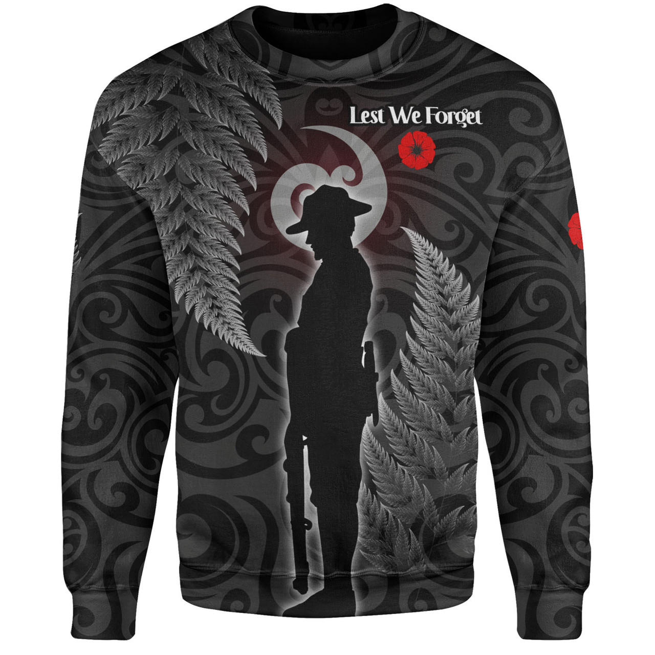 New Zealand Custom Personalised Sweatshirt Lest We Forget Koru Maori Pattern