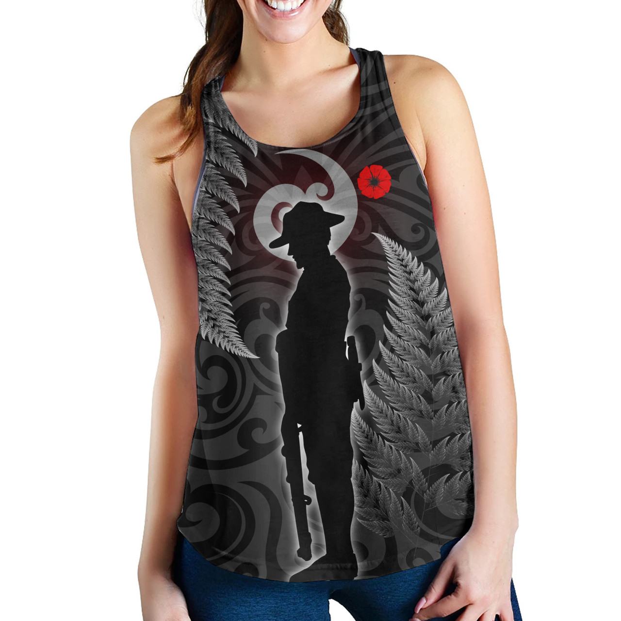 New Zealand Women Tank Lest We Forget Koru Maori Pattern