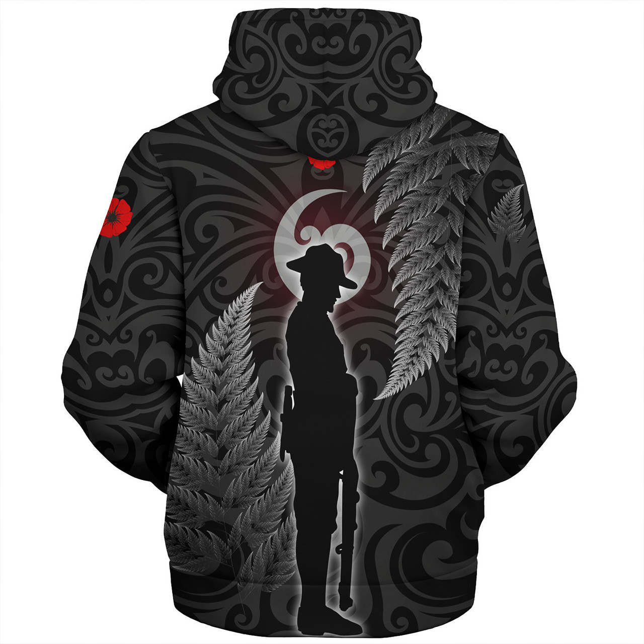 New Zealand Custom Personalised Sherpa Hoodie Lest We Forget Koru Maori Pattern