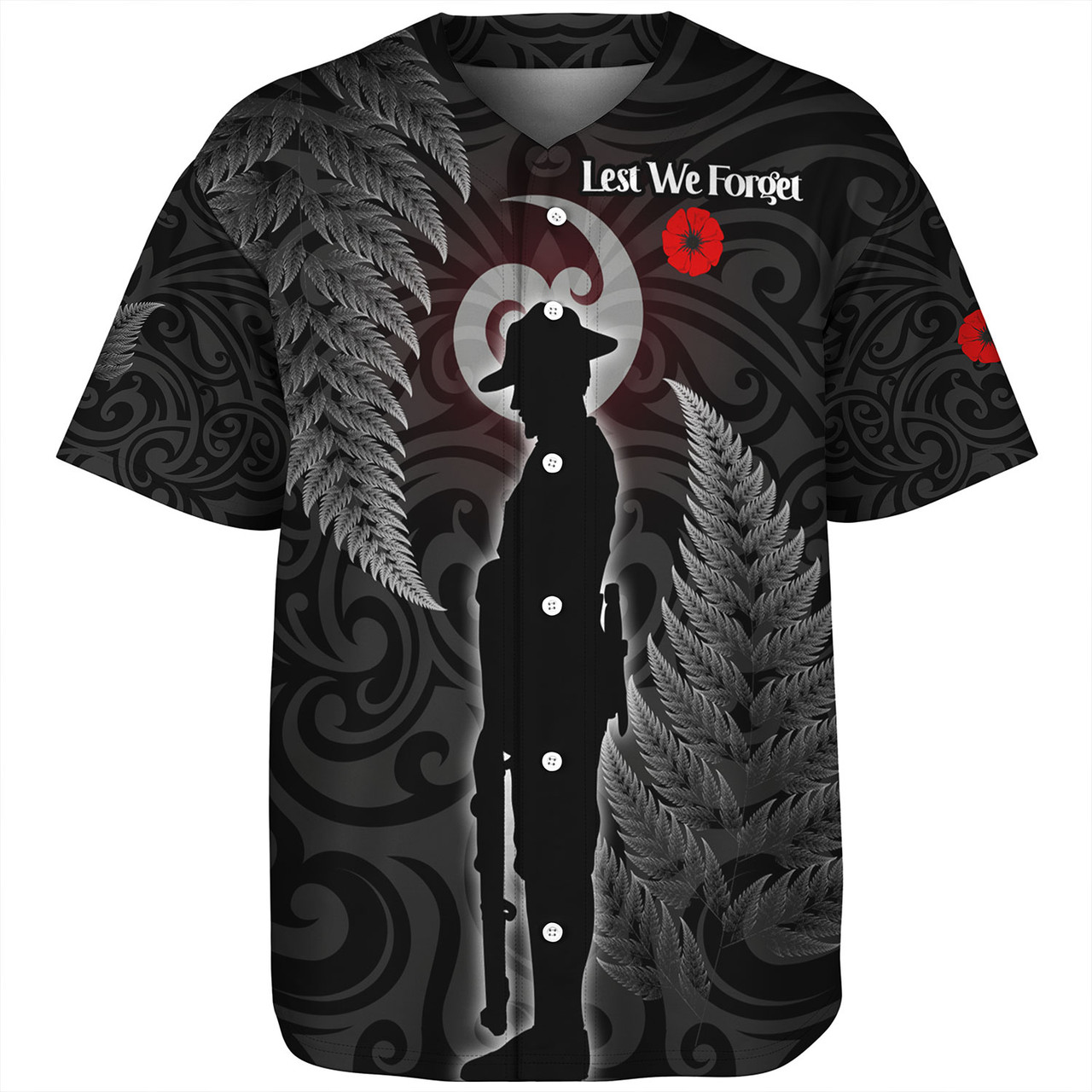 New Zealand Custom Personalised Baseball Shirt Lest We Forget Koru Maori Pattern