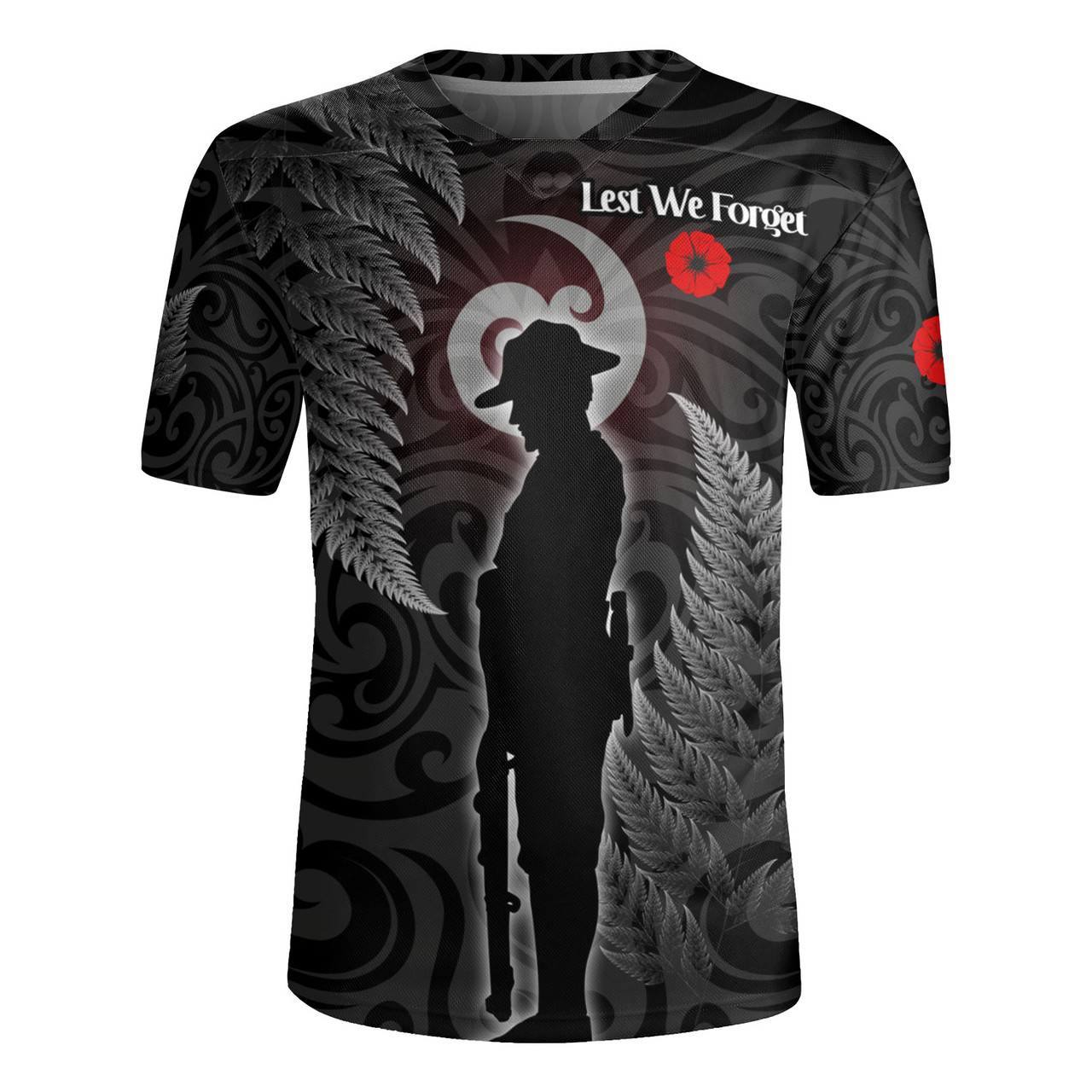 New Zealand Custom Personalised Rugby Jersey Lest We Forget Koru Maori Pattern