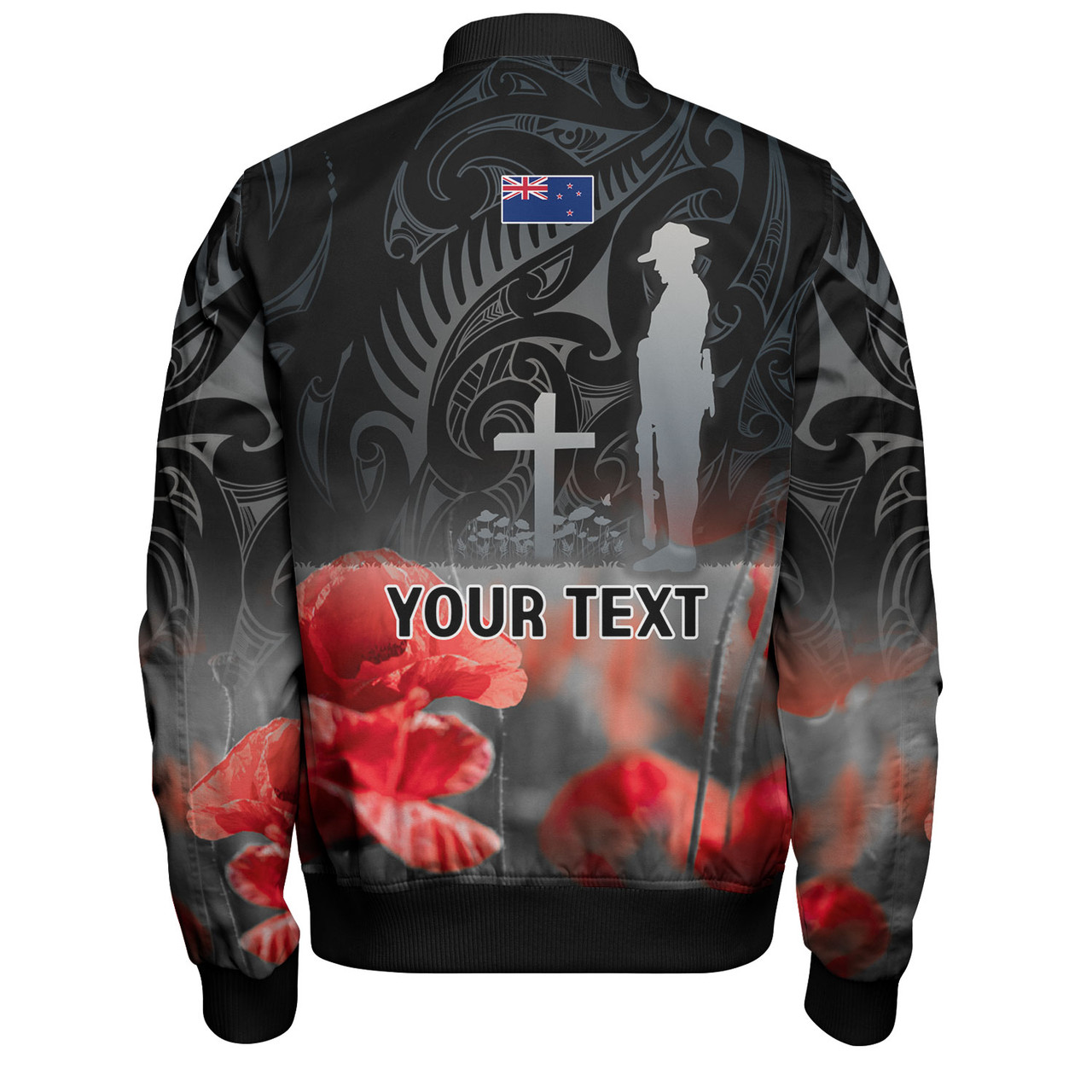 New Zealand Custom Personalised Bomber Jacket  Anzac Day Silver Fern Maori Style