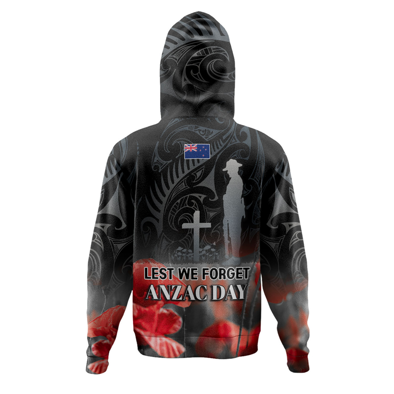 New Zealand Custom Personalised Hoodie  Anzac Day Silver Fern Maori Style