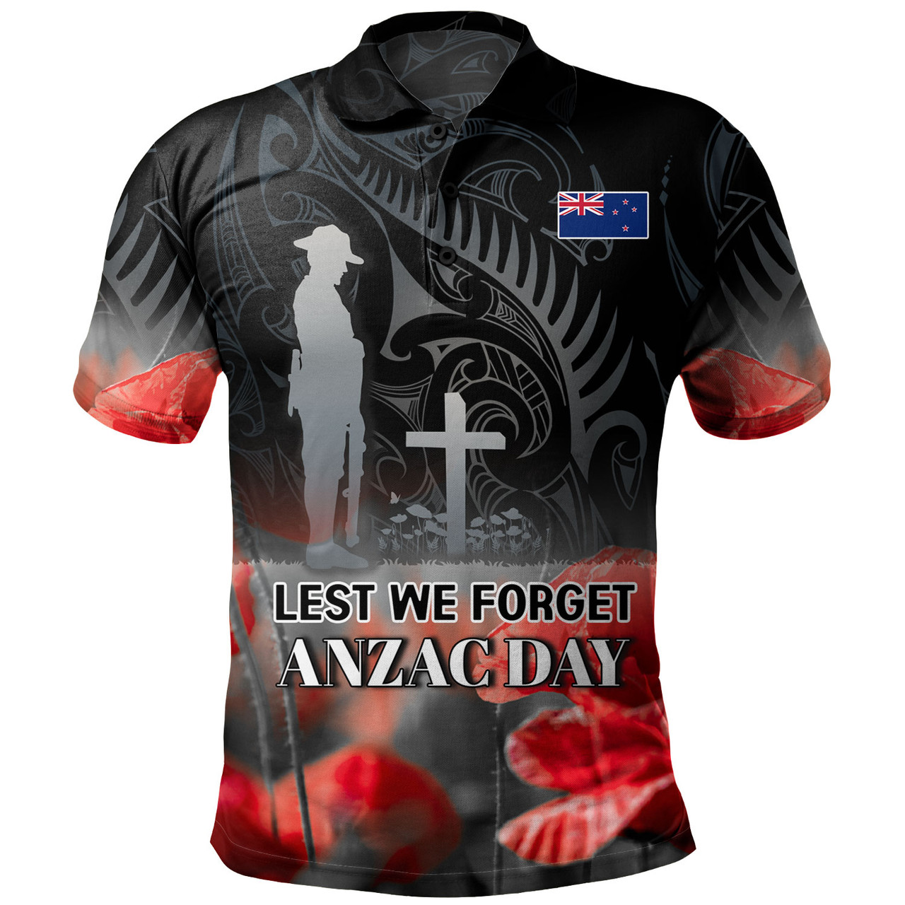 New Zealand Custom Personalised Polo Shirt  Anzac Day Silver Fern Maori Style