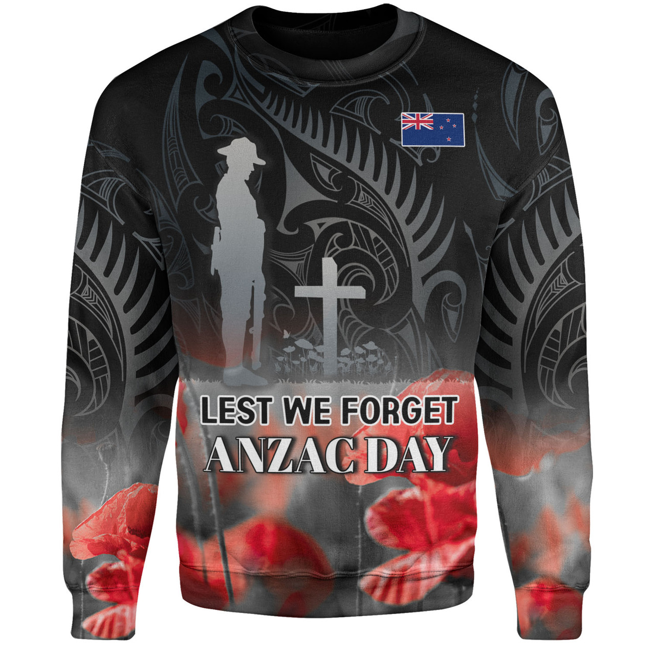 New Zealand Custom Personalised Sweatshirt  Anzac Day Silver Fern Maori Style