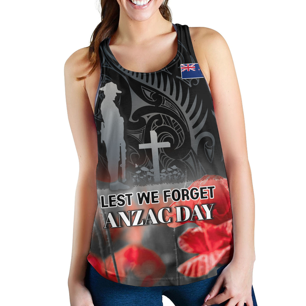 New Zealand Custom Personalised Women Tank  Anzac Day Silver Fern Maori Style