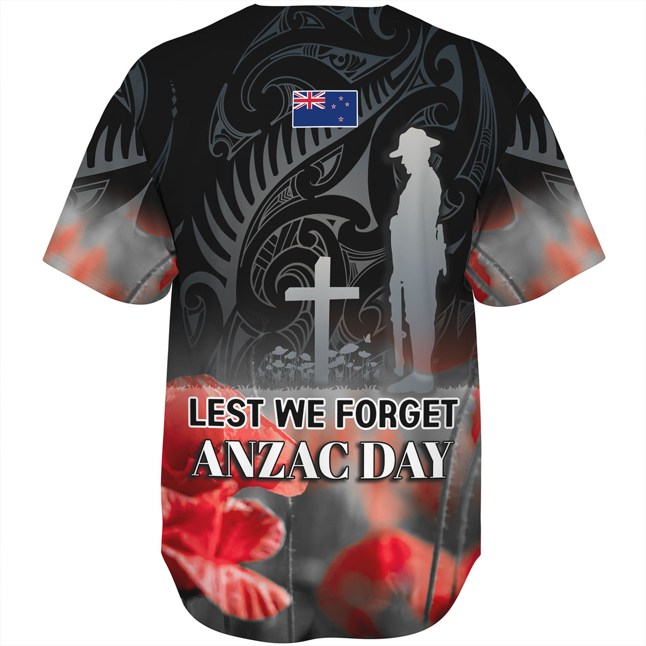 New Zealand Custom Personalised Baseball Shirt  Anzac Day Silver Fern Maori Style