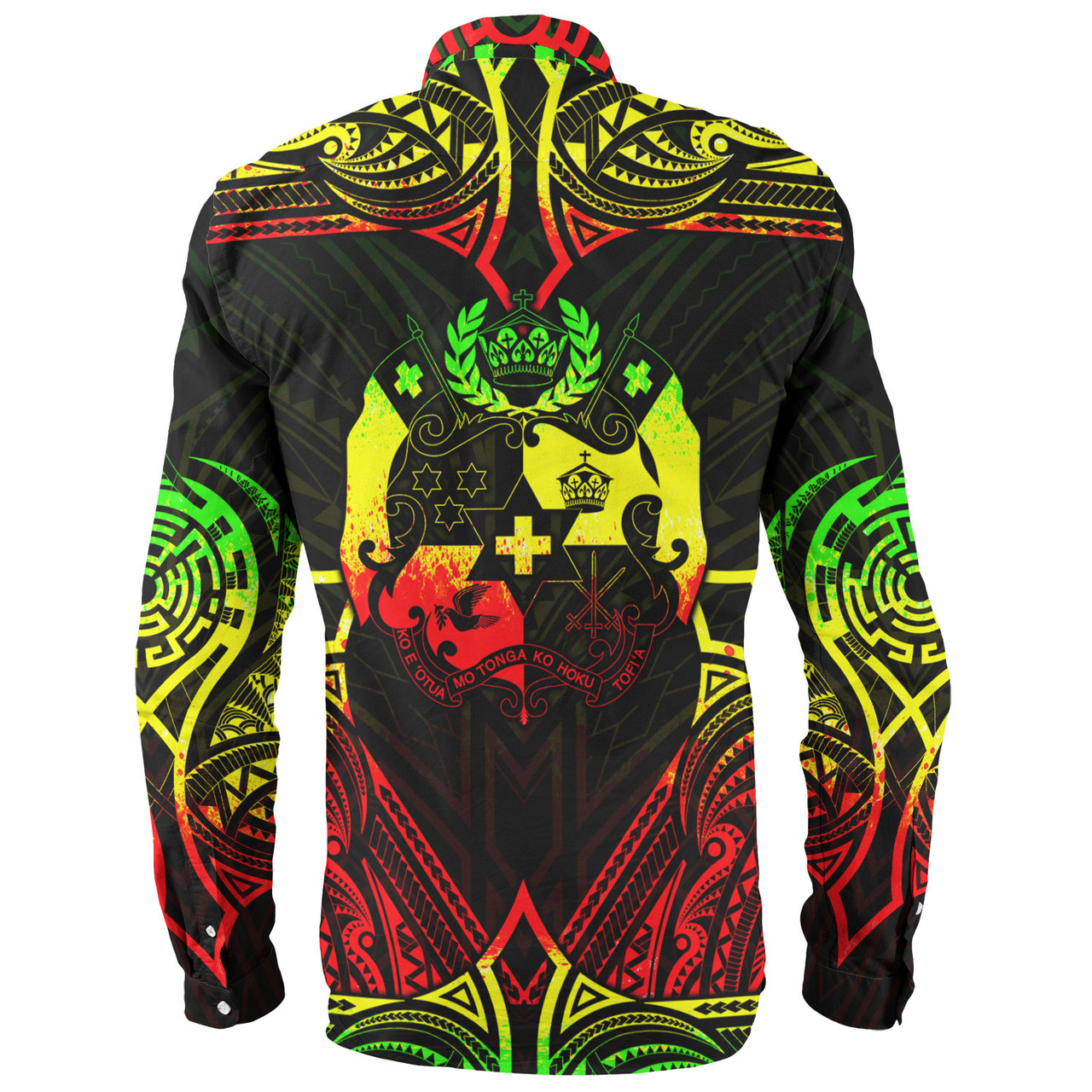 Tonga Custom Personalised Long Sleeve Shirt Coat Of Arms With Patterns Reggae Color