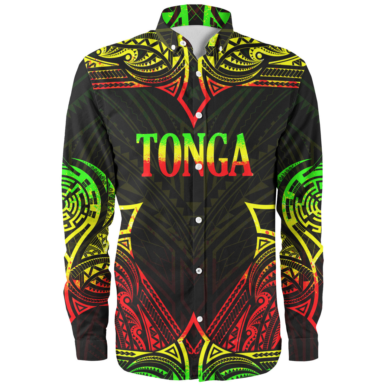 Tonga Custom Personalised Long Sleeve Shirt Coat Of Arms With Patterns Reggae Color