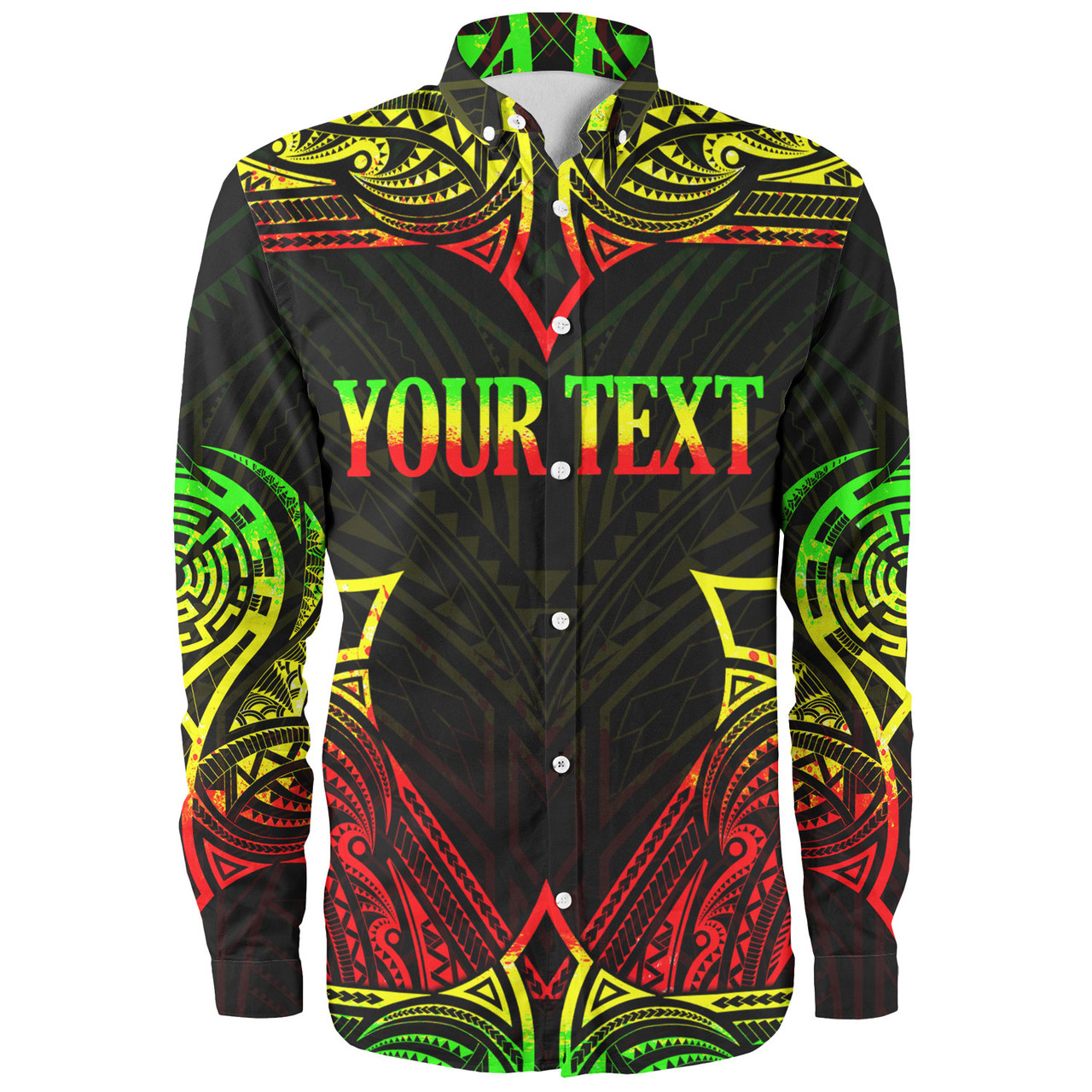 Tonga Custom Personalised Long Sleeve Shirt Coat Of Arms With Patterns Reggae Color