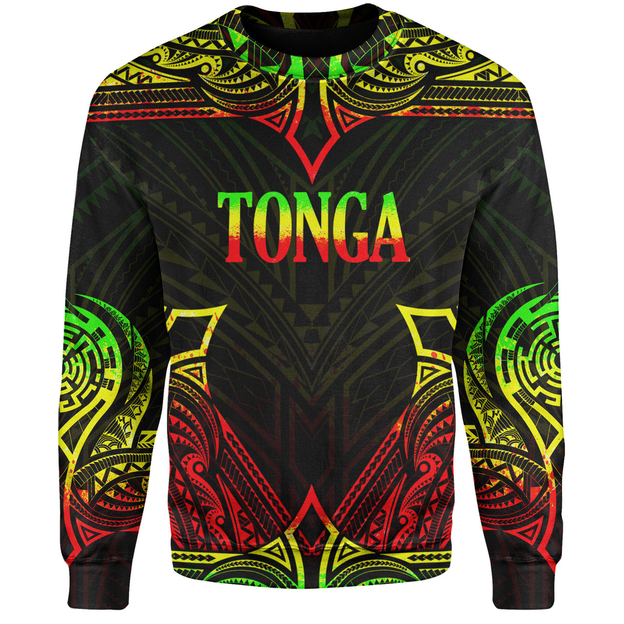 Tonga Custom Personalised Sweatshirt Coat Of Arms With Patterns Reggae Color