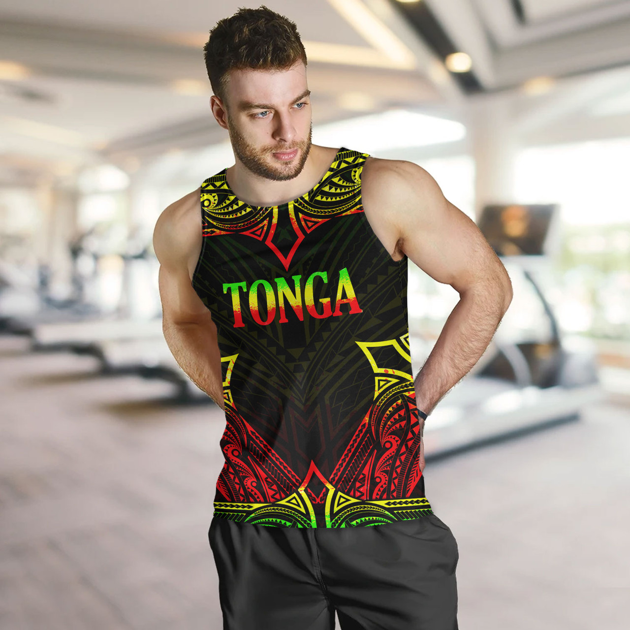 Tonga Custom Personalised Tank Top Coat Of Arms With Patterns Reggae Color