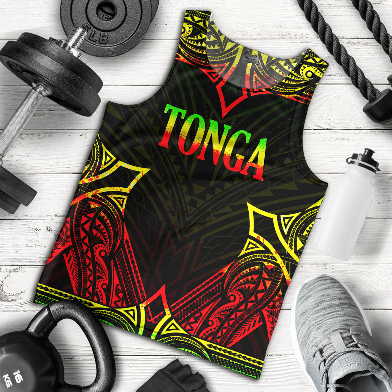 Tonga Custom Personalised Tank Top Coat Of Arms With Patterns Reggae Color