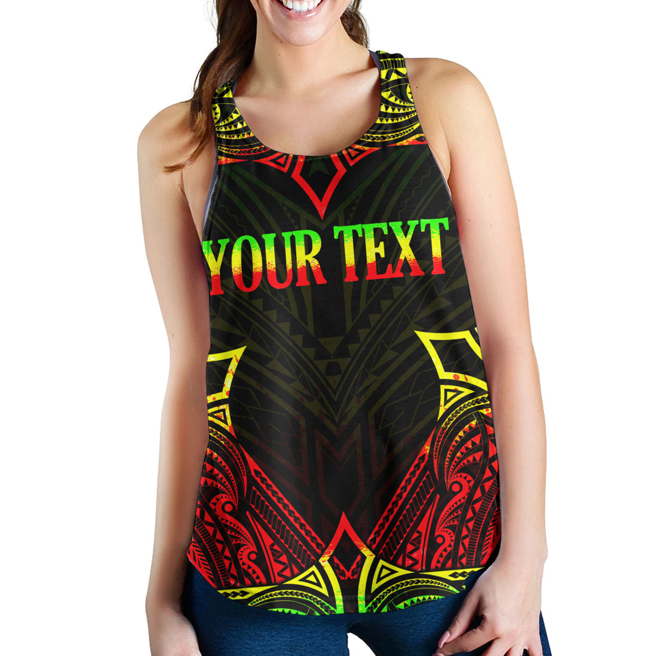 Tonga Custom Personalised Women Tank Coat Of Arms With Patterns Reggae Color