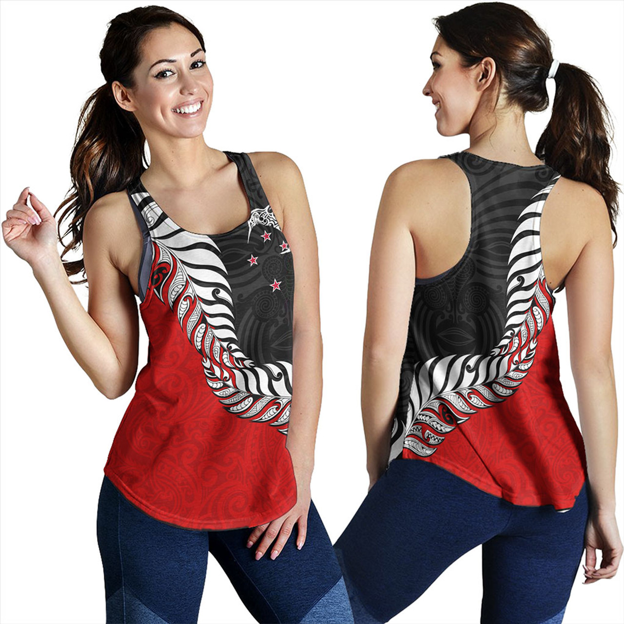 New Zealand Women Tank Silver Fern Maori Tribal Style