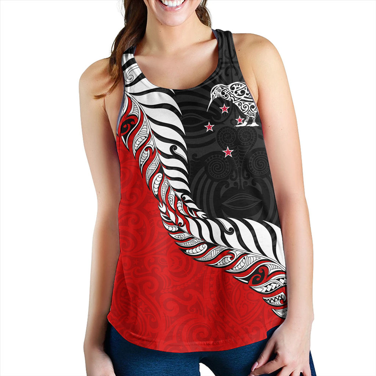 New Zealand Women Tank Silver Fern Maori Tribal Style