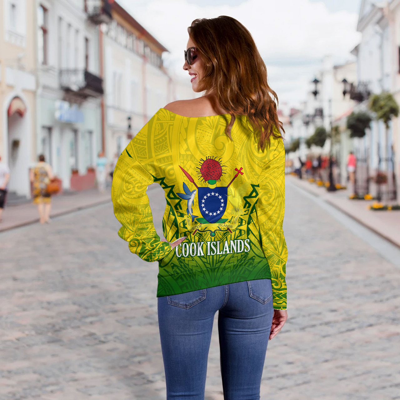 Cook Islands Custom Personalised Off Shoulder Sweatshirt Seal With Flag Style