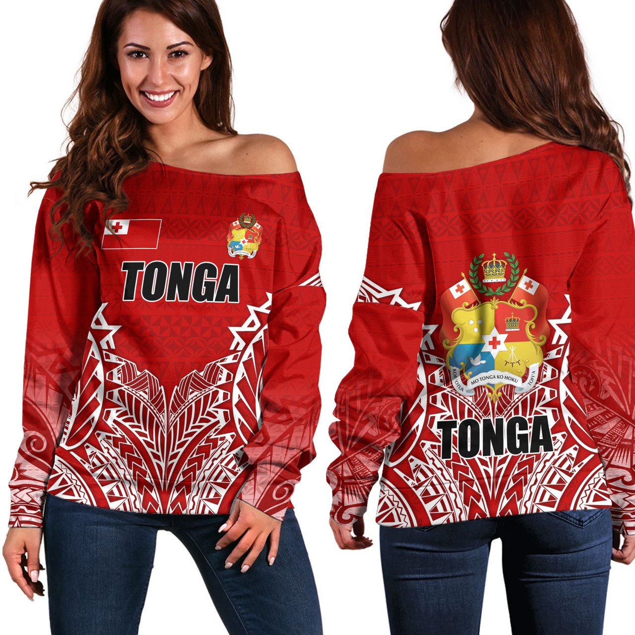 Tonga Custom Personalised Off Shoulder Sweatshirt Seal With Flag Style