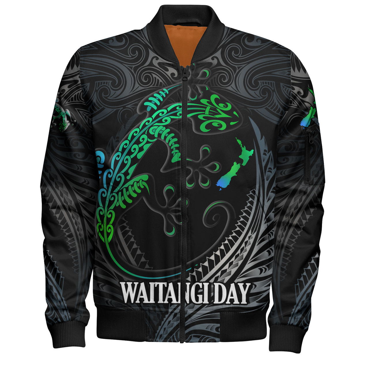 New Zealand Custom Personalised Bomber Jacket Waitangi Day Ethnic Lizard Maori Patterns